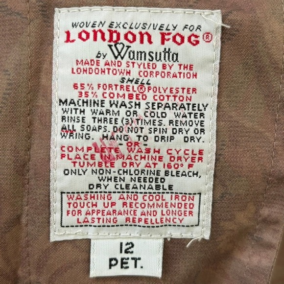 Vintage London Fog Waterproof Floral Trench Coat Sz 12P Beige Wool Lined - Picture 10 of 12